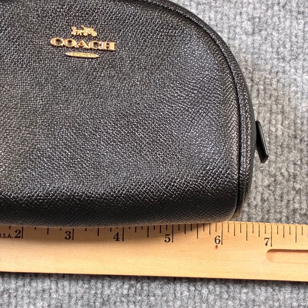 Coach Dome Cosmetic Case Womens OS Black Crossgrain Leather Gold C9984 New